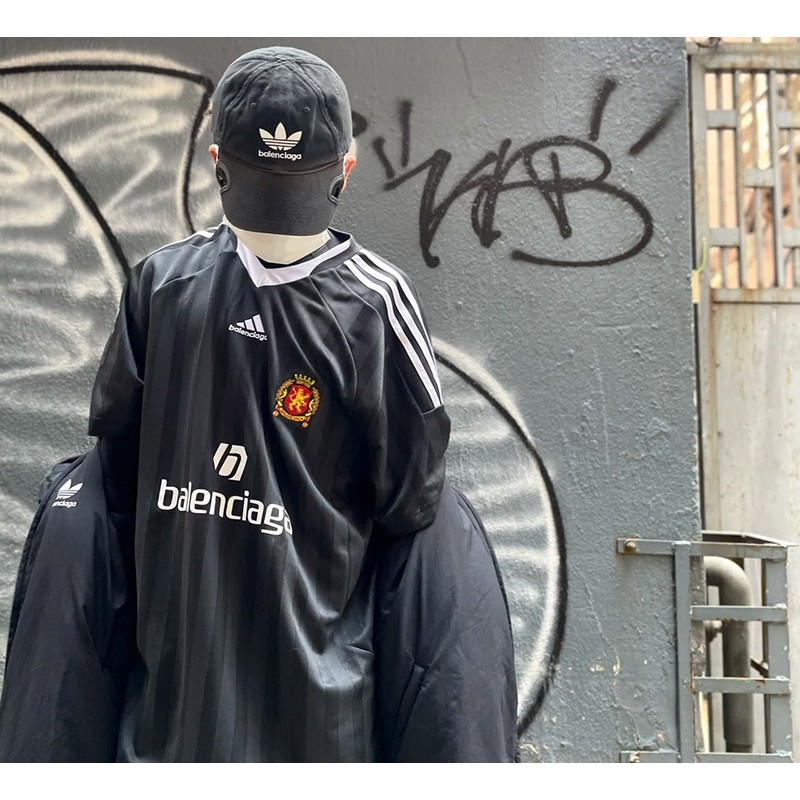 Balenciaga - Adidas Co-Branded Manchester United Black Striped Short Sleeve Soccer T-Shirt