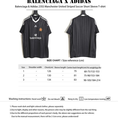 Balenciaga - Adidas Co-Branded Manchester United Black Striped Short Sleeve Soccer T-Shirt