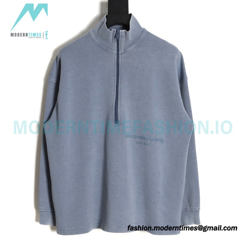 Alexander Wang - 23SS Foamed Three-dimensional Small Letter Print Half-zip Pullover Hoodie