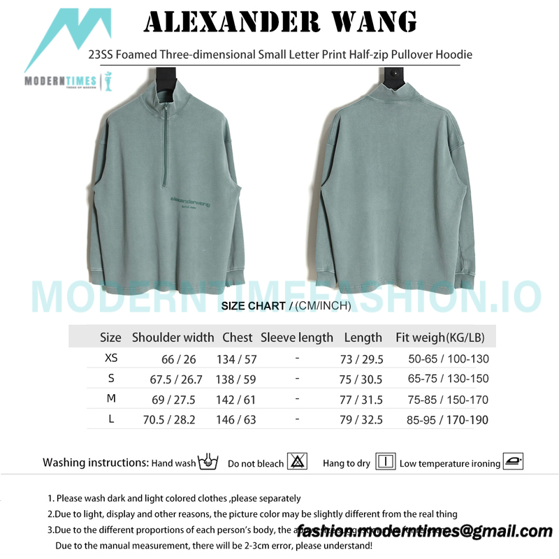 Alexander Wang - 23SS Foamed Three-dimensional Small Letter Print Half-zip Pullover Hoodie
