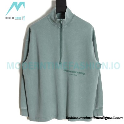 Alexander Wang - 23SS Foamed Three-dimensional Small Letter Print Half-zip Pullover Hoodie