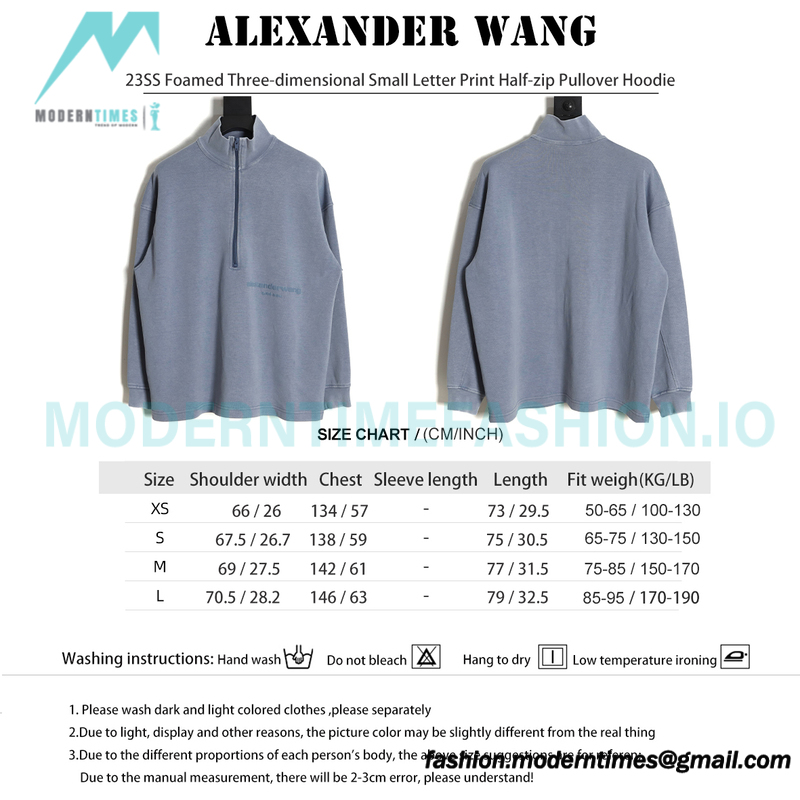 Alexander Wang - 23SS Foamed Three-dimensional Small Letter Print Half-zip Pullover Hoodie