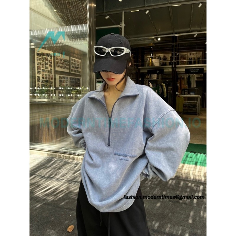Alexander Wang - 23SS Foamed Three-dimensional Small Letter Print Half-zip Pullover Hoodie