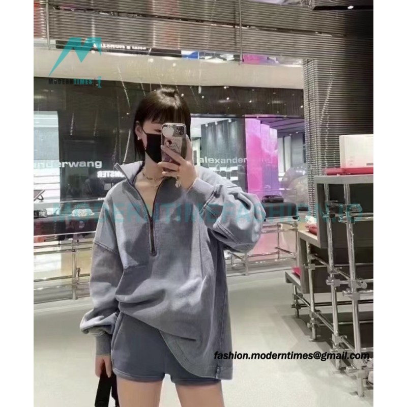 Alexander Wang - 23SS Foamed Three-dimensional Small Letter Print Half-zip Pullover Hoodie