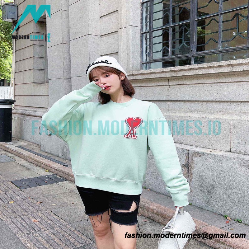Ami - Love Embroidered Crew-neck Hoodie