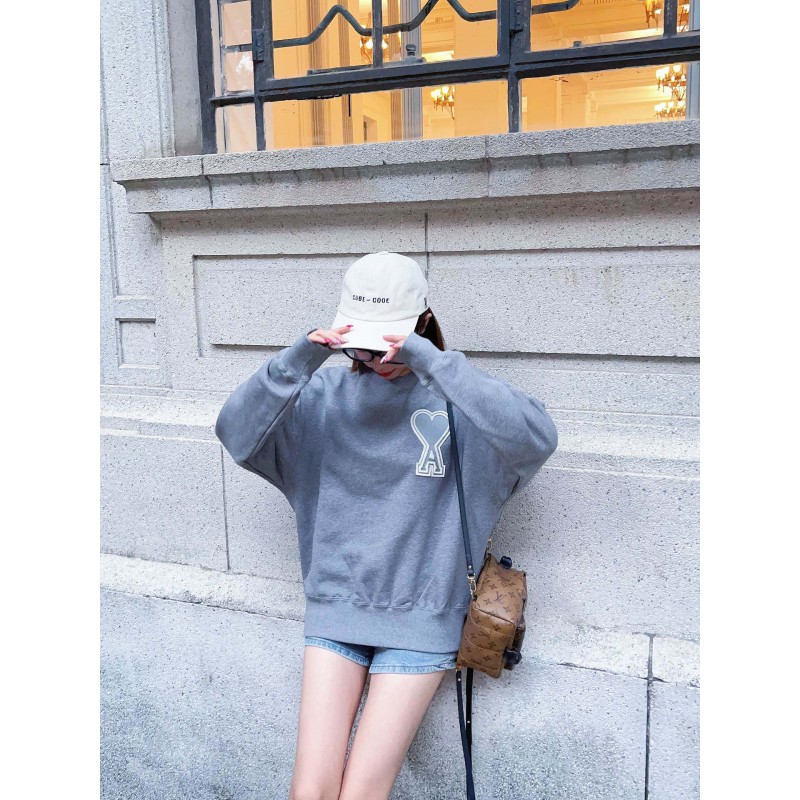 Ami - Love Embroidered Crew-neck Hoodie