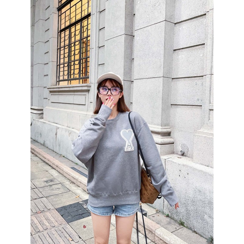 Ami - Love Embroidered Crew-neck Hoodie