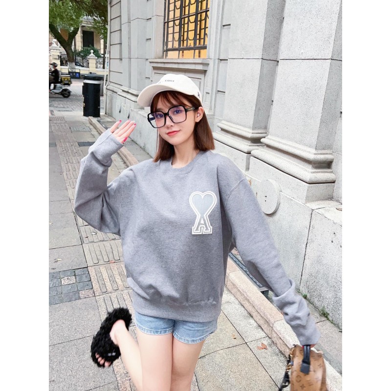 Ami - Love Embroidered Crew-neck Hoodie