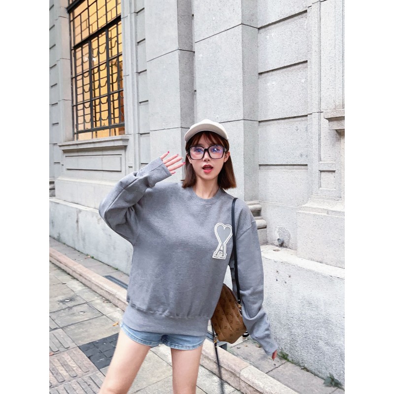 Ami - Love Embroidered Crew-neck Hoodie
