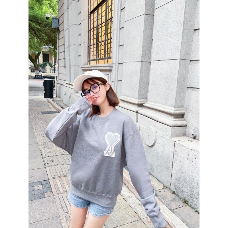 Ami - Love Embroidered Crew-neck Hoodie