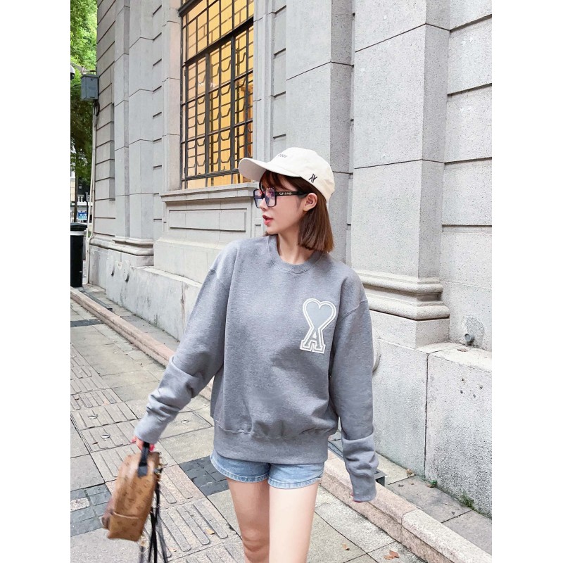 Ami - Love Embroidered Crew-neck Hoodie