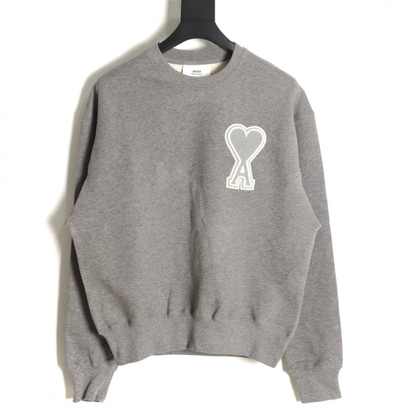 Ami - Love Embroidered Crew-neck Hoodie
