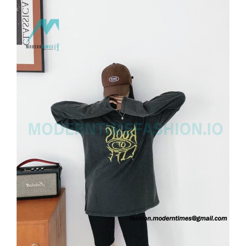 Acne Studios - 23FW Washed printed slogan letter long sleeve T-shirt