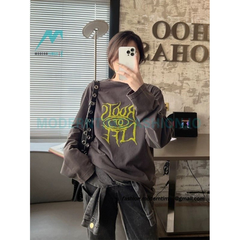 Acne Studios - 23FW Washed printed slogan letter long sleeve T-shirt