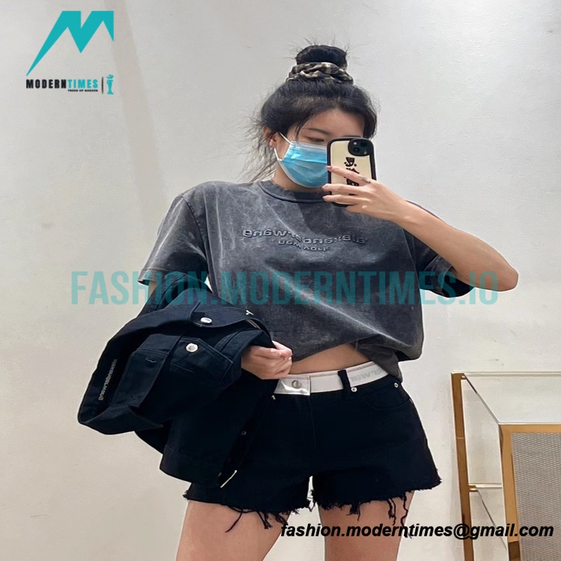  Alexander Wang - 23SS Washed 3D-letter Embossed Short-sleeved T-shirt