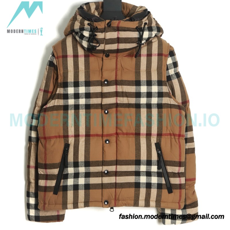 Burberry - 21Fw Stand Collar Check Down Jacket With Removable Sleeves