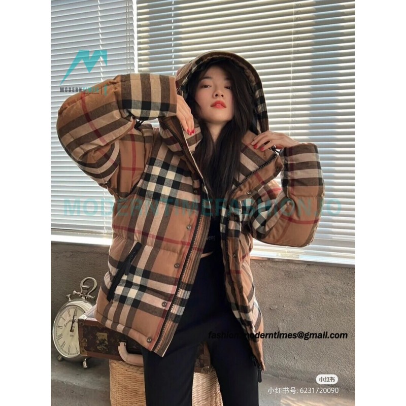 Burberry - 21Fw Stand Collar Check Down Jacket With Removable Sleeves