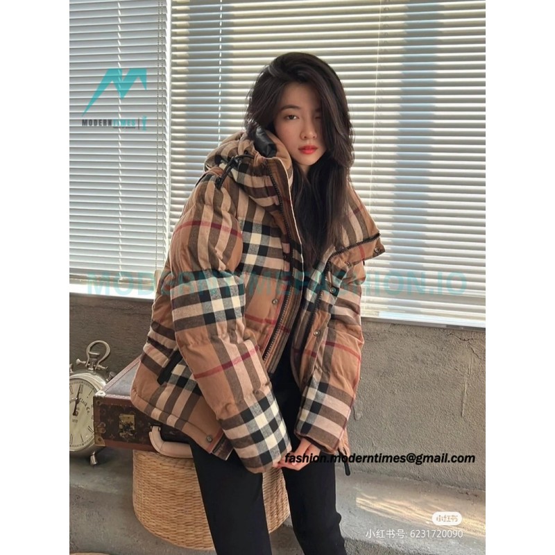 Burberry - 21Fw Stand Collar Check Down Jacket With Removable Sleeves