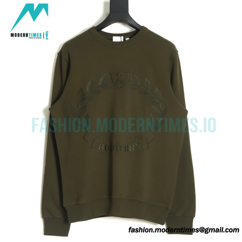 Burberry - 22FW Oak Leaf Olive Branch Badge Embroidered Crew Neck Hoodie