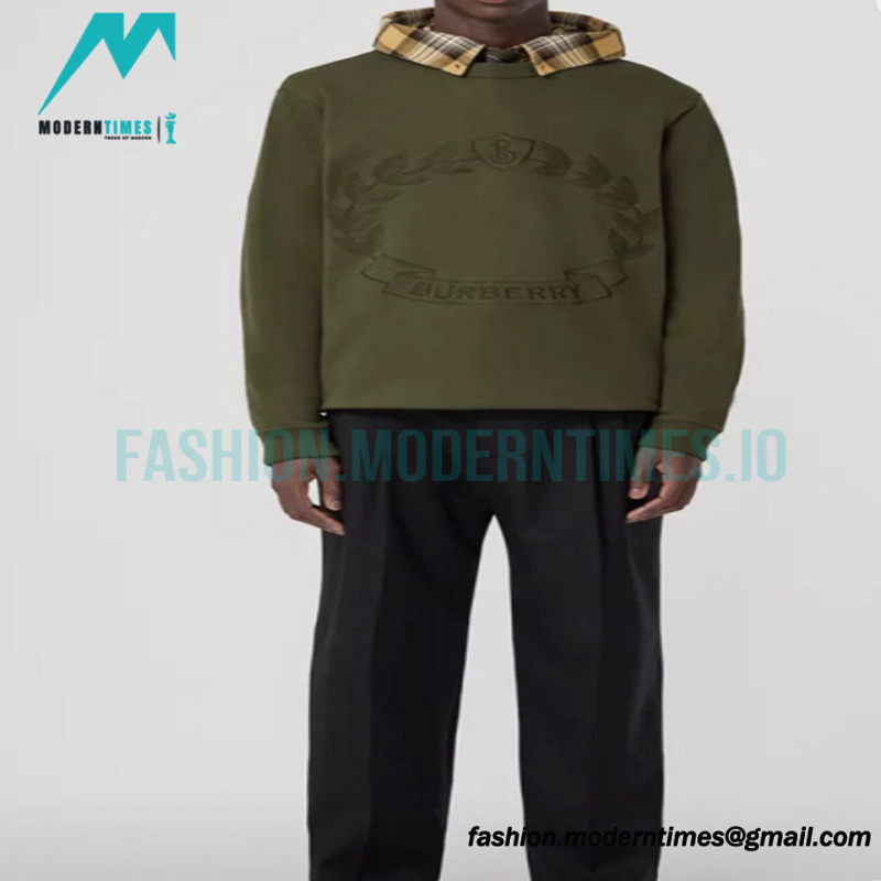 Burberry - 22FW Oak Leaf Olive Branch Badge Embroidered Crew Neck Hoodie