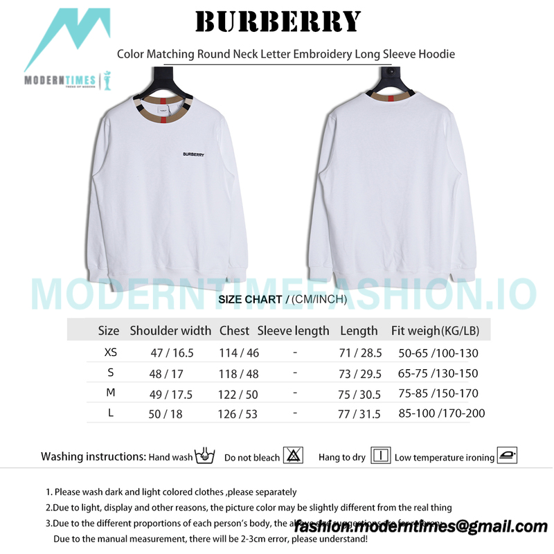 Burberry - Color Matching Round Neck Letter Embroidery Long Sleeve Hoodie