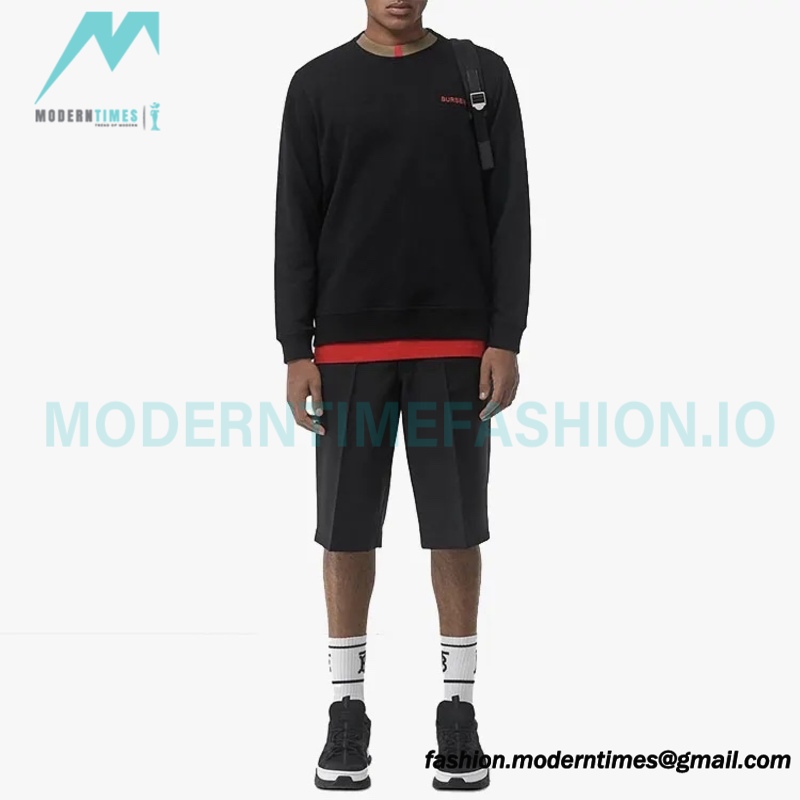 Burberry - Color Matching Round Neck Letter Embroidery Long Sleeve Hoodie