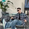 Burberry - 23FW New Blue And White Checked Hooded Jacket