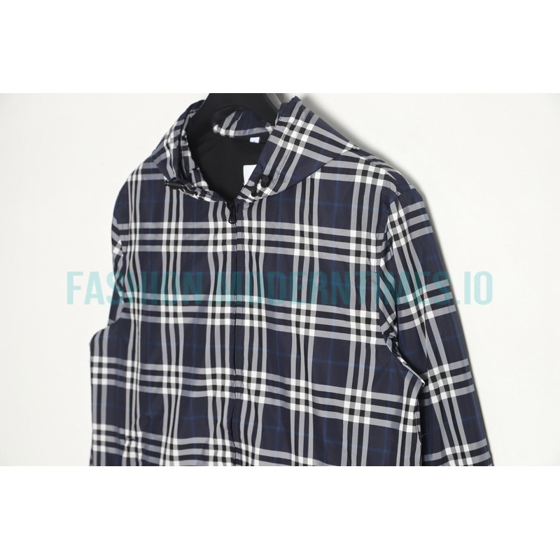 Burberry - 23FW New Blue And White Checked Hooded Jacket