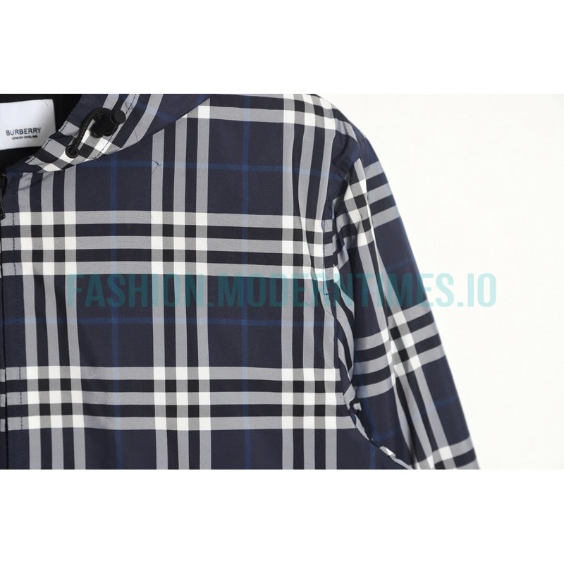Burberry - 23FW New Blue And White Checked Hooded Jacket