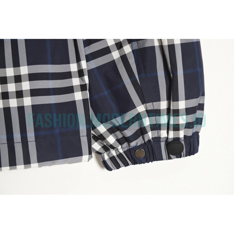 Burberry - 23FW New Blue And White Checked Hooded Jacket