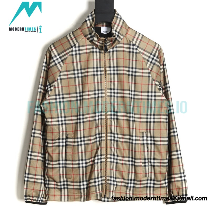 Burberry - Functional Plaid Stand Collar Thin Coat