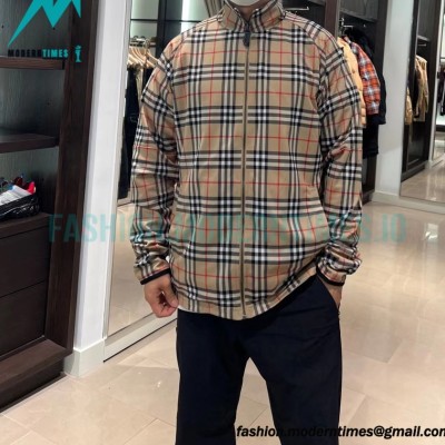 Burberry - Functional Plaid Stand Collar Thin Coat