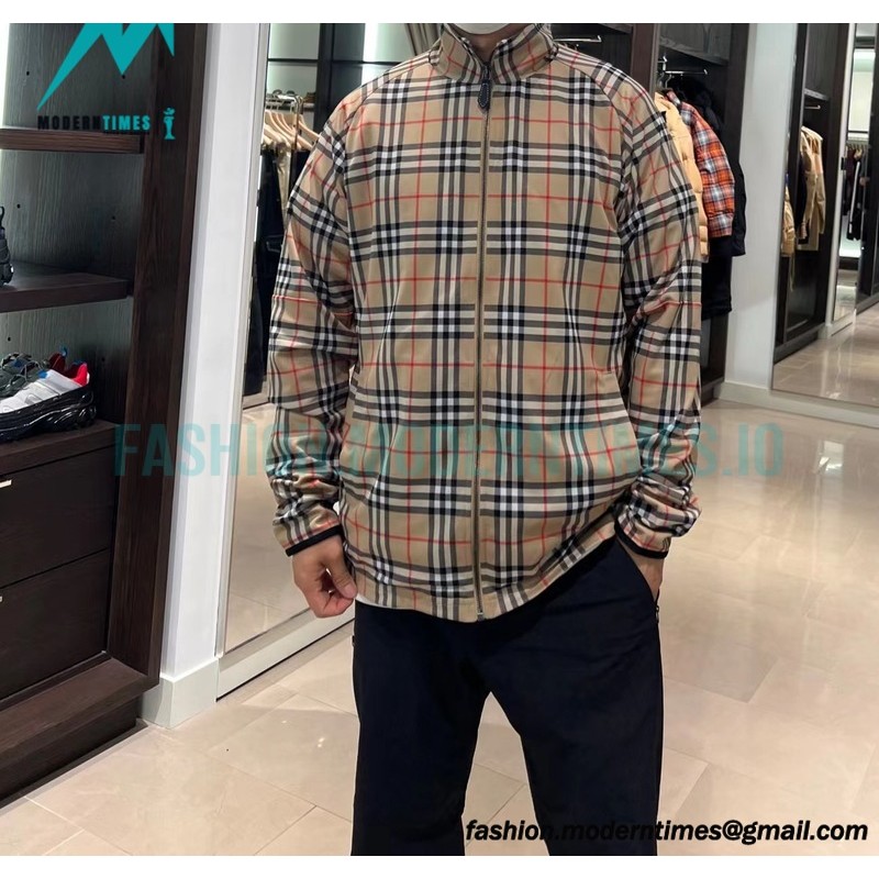 Burberry - Functional Plaid Stand Collar Thin Coat