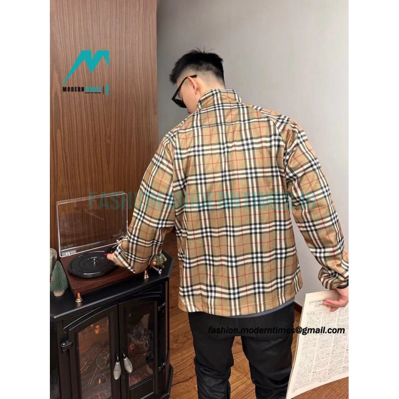 Burberry - Functional Plaid Stand Collar Thin Coat