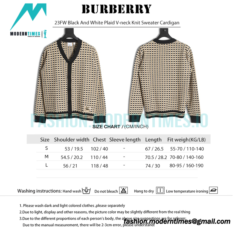 Burberry - 23FW Black And White Plaid V-neck Knit Sweater Cardigan