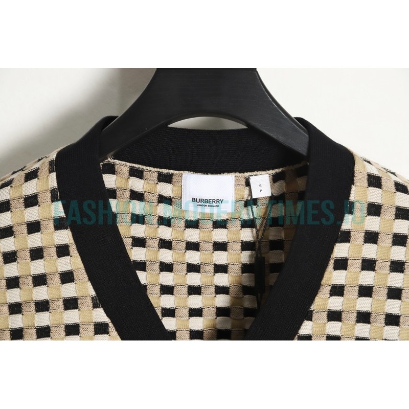 Burberry - 23FW Black And White Plaid V-neck Knit Sweater Cardigan