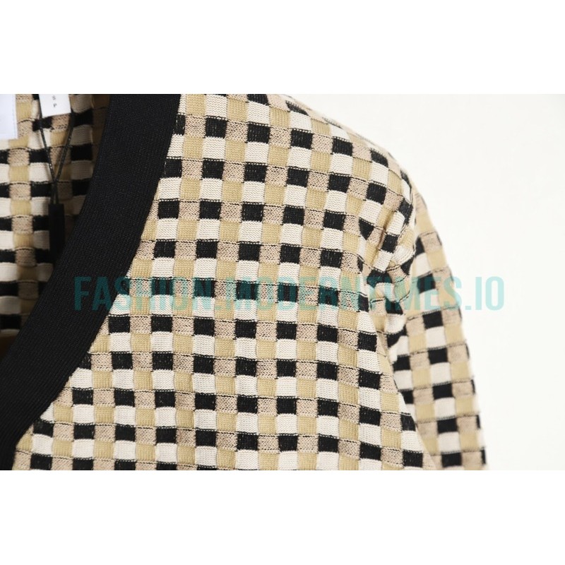 Burberry - 23FW Black And White Plaid V-neck Knit Sweater Cardigan