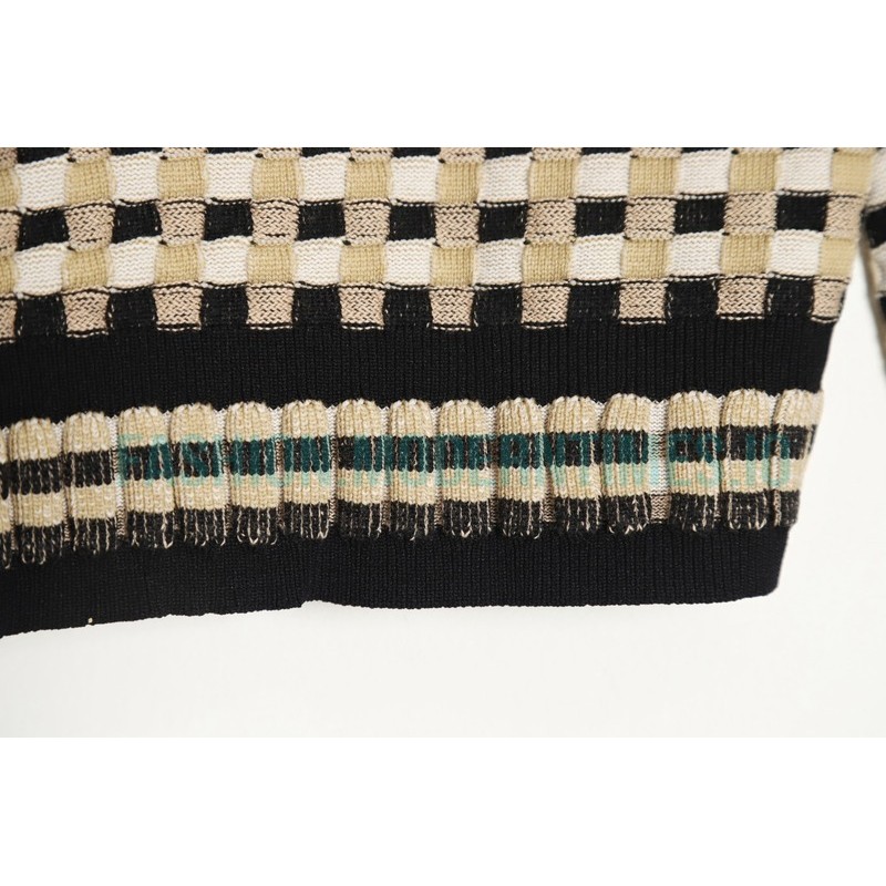 Burberry - 23FW Black And White Plaid V-neck Knit Sweater Cardigan