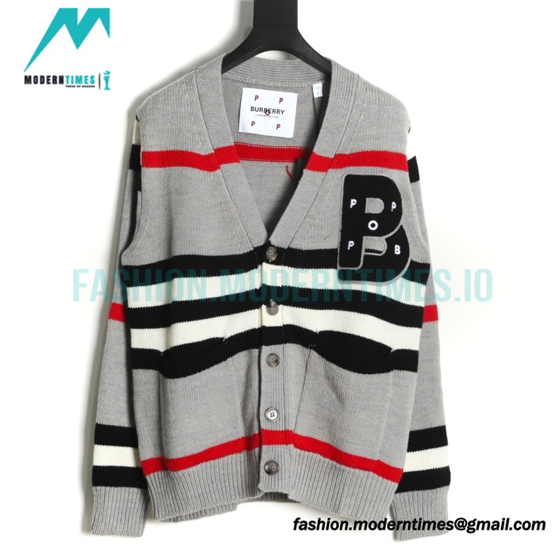 Burberry - 22FW POP Co-branded Inlaid Gray Striped Cardigan