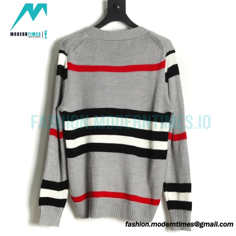 Burberry - 22FW POP Co-branded Inlaid Gray Striped Cardigan