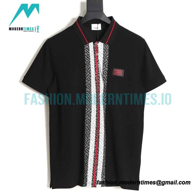 Burberry - Striped Printed Logo Lapel Short-sleeved Polo Shirt