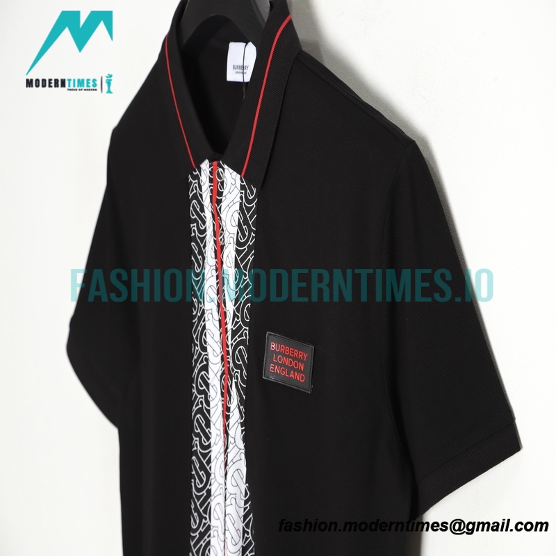 Burberry - Striped Printed Logo Lapel Short-sleeved Polo Shirt