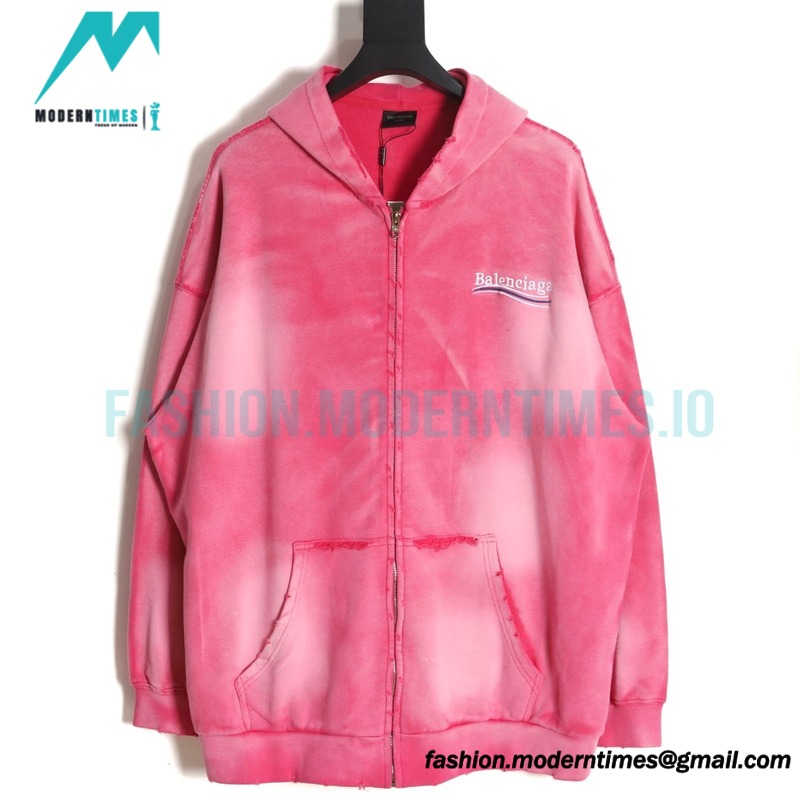 Balenciaga - 23ss Wash Water Tie-dye Fried Snow Cola Embroidery Cardigan Long-sleeved Hoodie