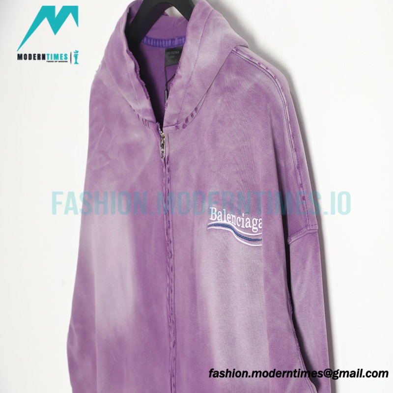 Balenciaga - 23ss Wash Water Tie-dye Fried Snow Cola Embroidery Cardigan Long-sleeved Hoodie