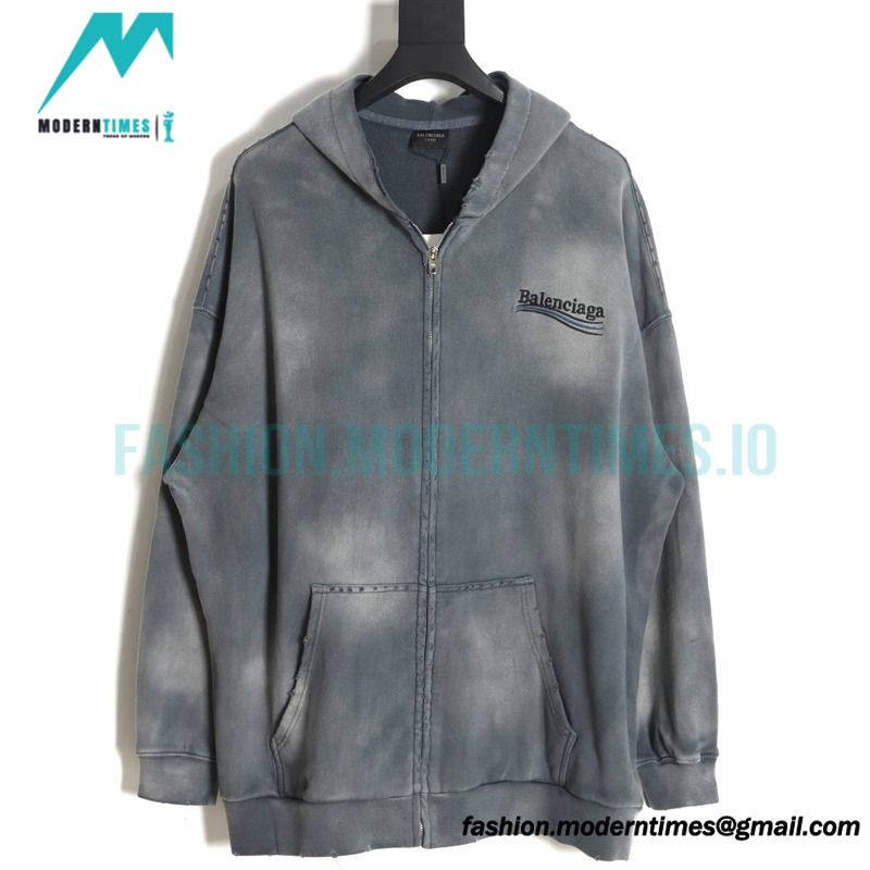 Balenciaga - 23ss Wash Water Tie-dye Fried Snow Cola Embroidery Cardigan Long-sleeved Hoodie