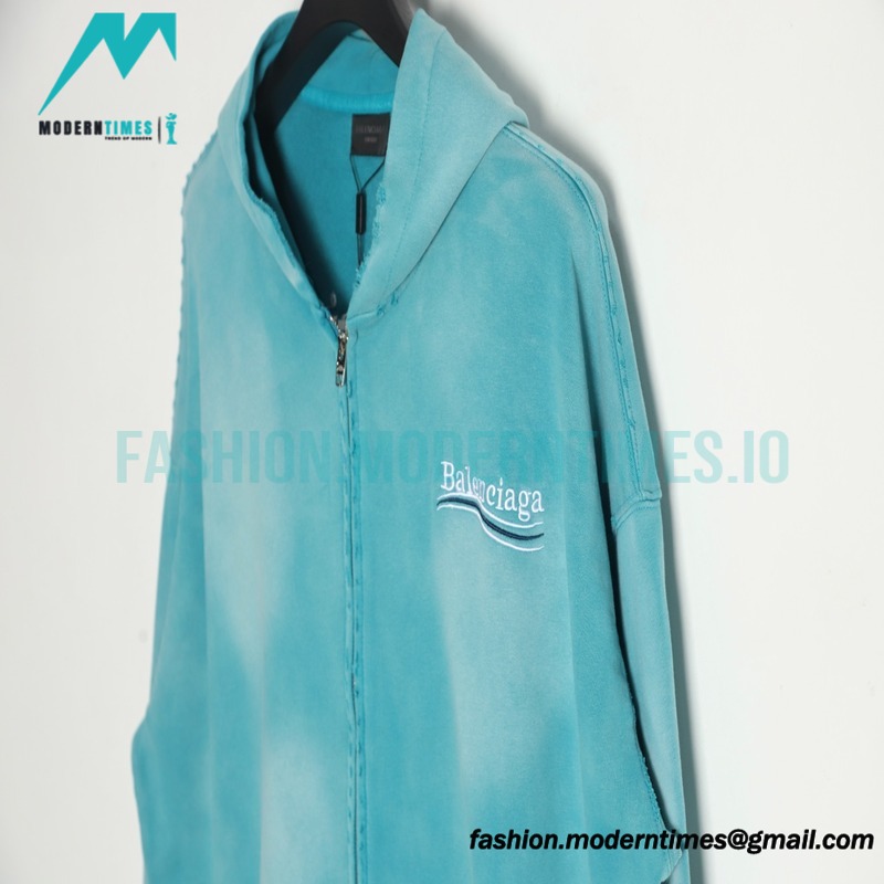 Balenciaga - 23ss Wash Water Tie-dye Fried Snow Cola Embroidery Cardigan Long-sleeved Hoodie