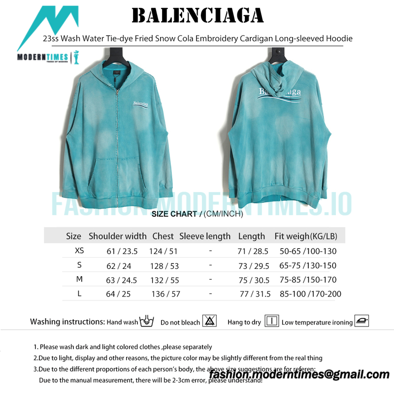 Balenciaga - 23ss Wash Water Tie-dye Fried Snow Cola Embroidery Cardigan Long-sleeved Hoodie