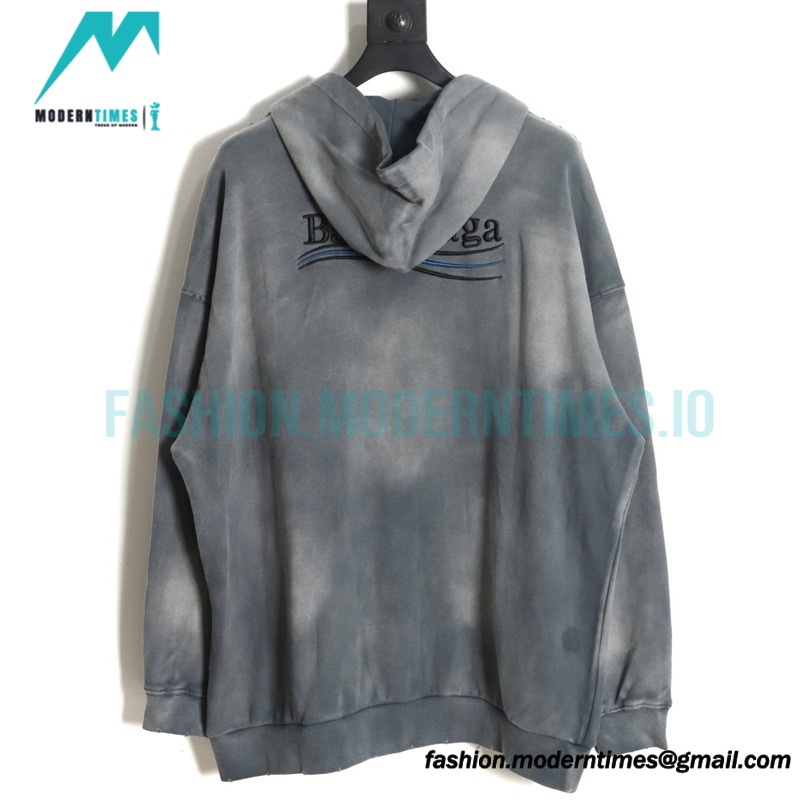 Balenciaga - 23ss Wash Water Tie-dye Fried Snow Cola Embroidery Cardigan Long-sleeved Hoodie