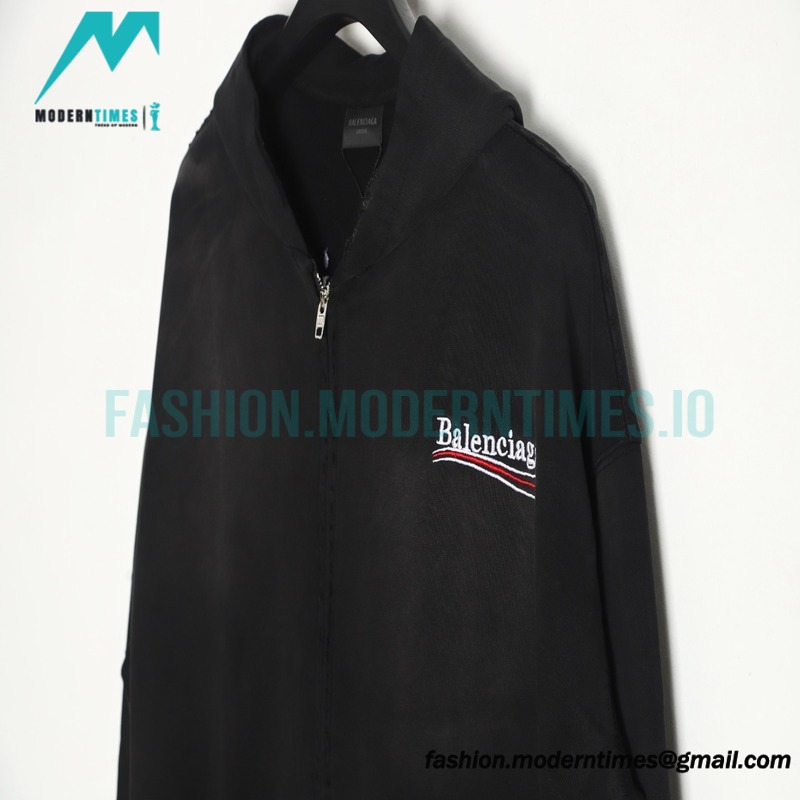 Balenciaga - 23ss Wash Water Tie-dye Fried Snow Cola Embroidery Cardigan Long-sleeved Hoodie