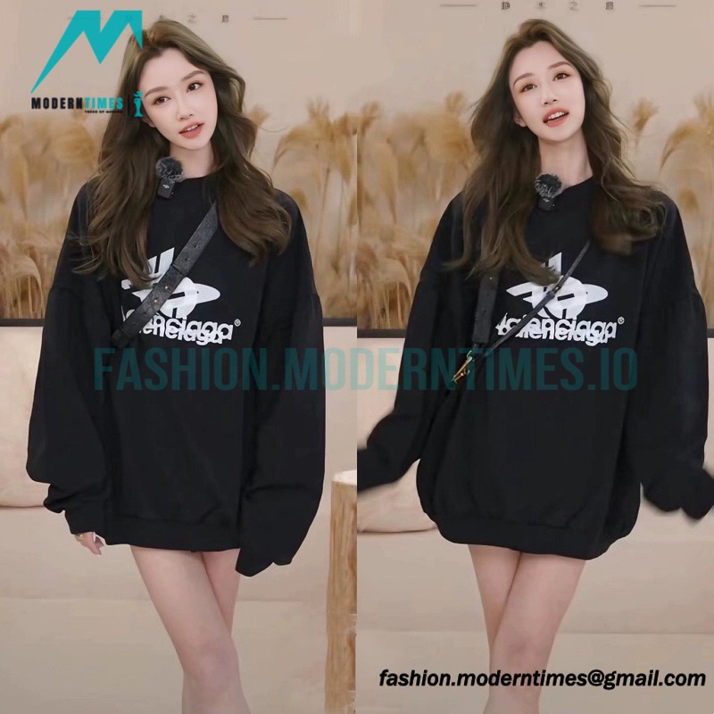 Balenciaga - 23FW Overlapping Letter Logo Round Neck Hoodie